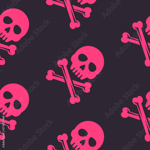 Pink skull and bones vector seamless pattern