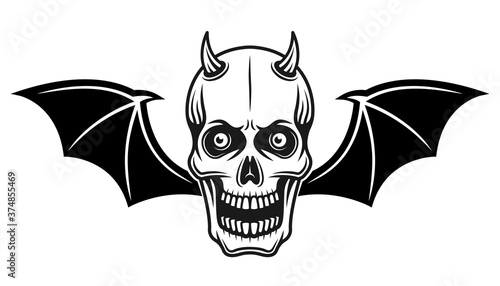Horned skull with bat wings vector illustration