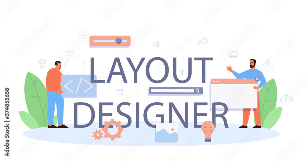 Layout designer typographic header. Web development, mobile
