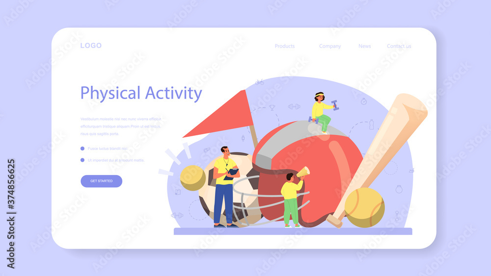 Physical education or school sport class web banner or landing page