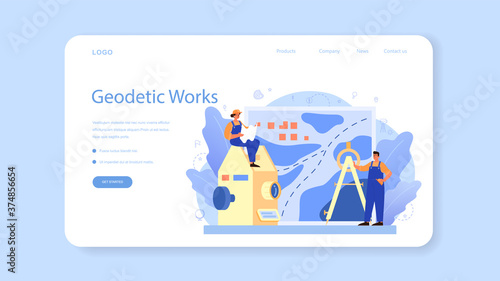 Geodesy science web banner or landing page. Land surveying