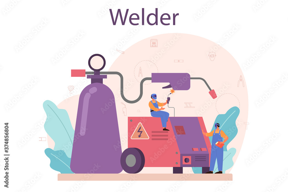 Welder and welding service concept. Professional welder Welder and welding service concept. Professional welder