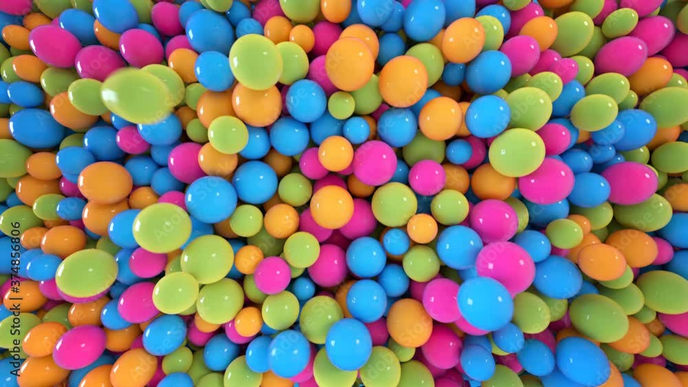 Colorful glossy spheres falling down. 3D render animation Colorful glossy spheres falling down. 3D render animation