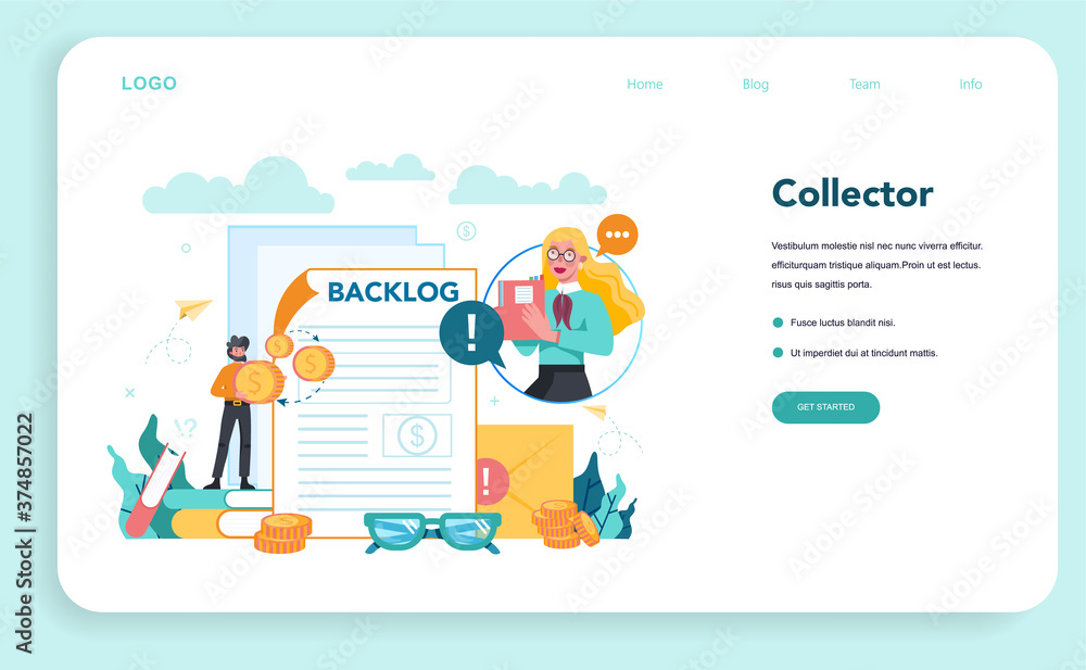 Debt collector web banner or landing page. Pursuing payment Debt collector web banner or landing page. Pursuing payment