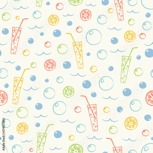 Drinks citrus cocktail seamless pattern in retro style