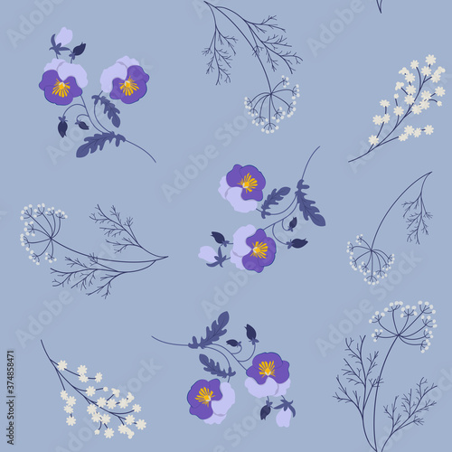 Seamless vector illustration with pansies