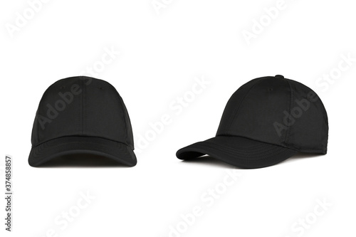 Black baseball cap, front and side views