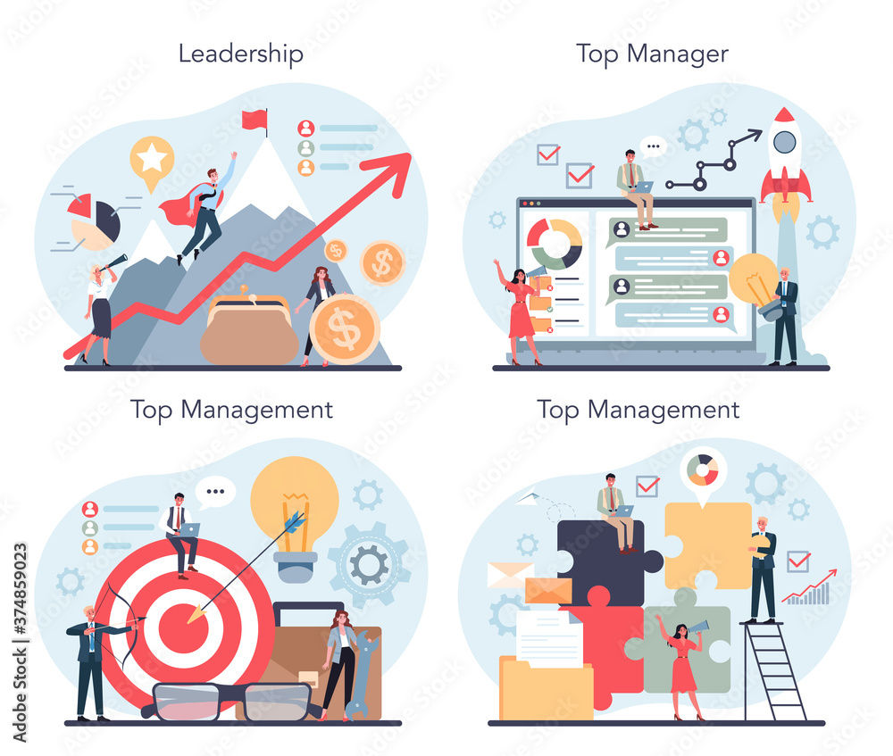 Business top management concept set. Successful strategy, motivation Business top management concept set. Successful strategy, motivation