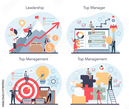 Business top management concept set. Successful strategy, motivation