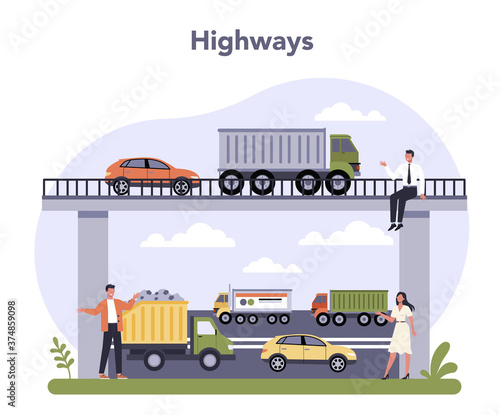 Transportation infrastructure sector of the economy. Highway logistic,