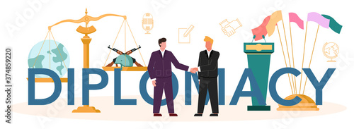 Diplomacy typographic header. Idea of international relations