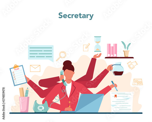 Secretary concept. Receptionist answering calls and assisting