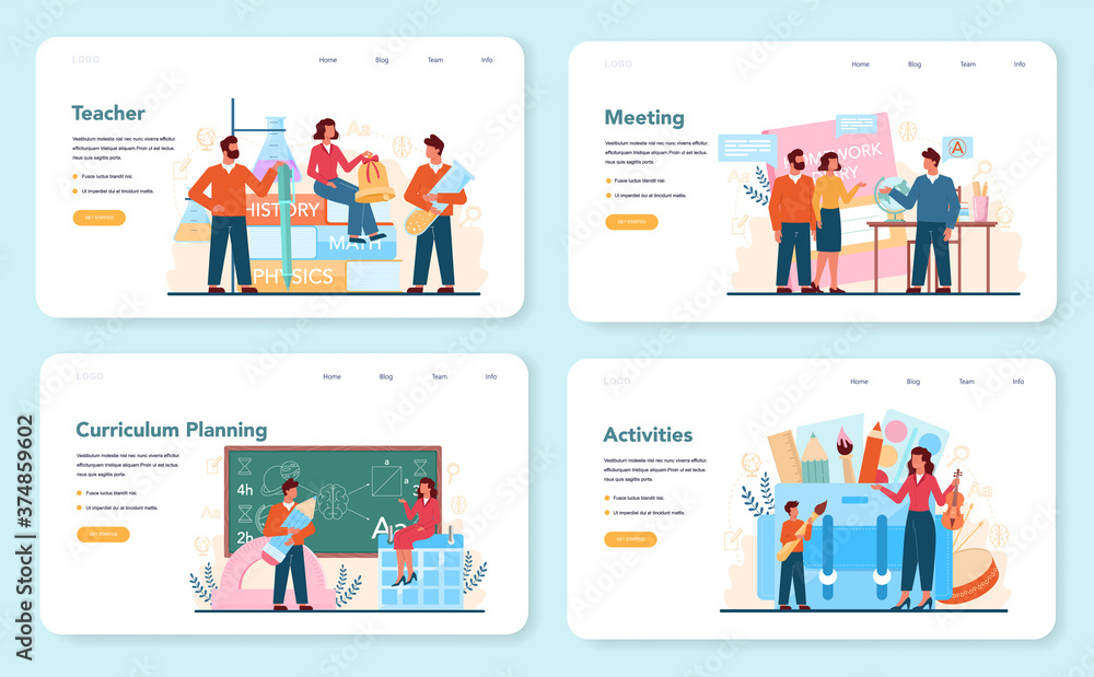 Teacher web banner or landing page set. Profesor planning Teacher web banner or landing page set. Profesor planning