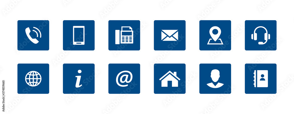 Set contact icons in a square. Blue vector symbol elements. Set contact icons in a square. Blue vector symbol elements.