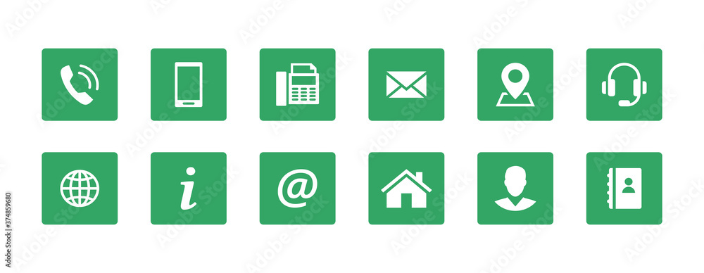 Set contact icons in a square. Green vector symbol elements. Set contact icons in a square. Green vector symbol elements.