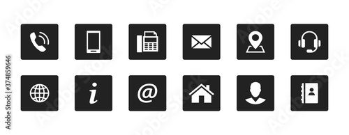 Set contact icons in a square. Black vector symbol elements.