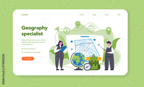 Geography web banner or landing page set. Studying the lands,