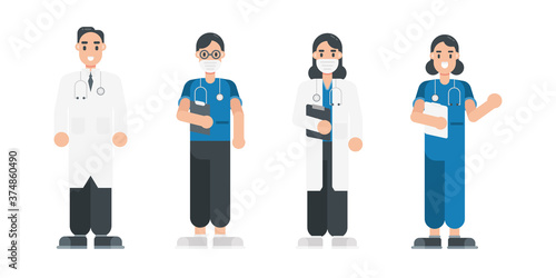 Set of doctor characters. Medical staff team characters in flat style. Vector illustration.