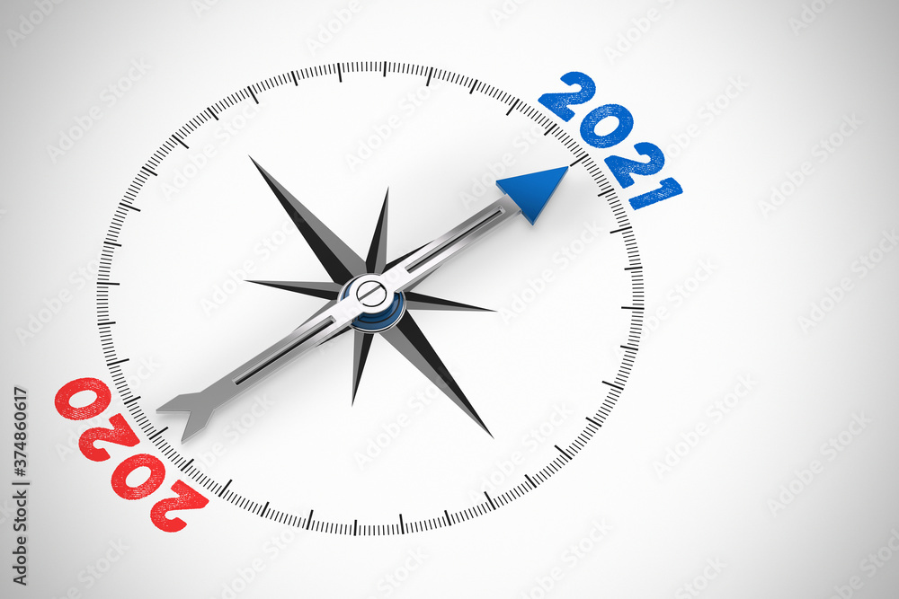 Blauer Pfeil zeigt auf das neue Jahr 2021 Blauer Pfeil zeigt auf das neue Jahr 2021