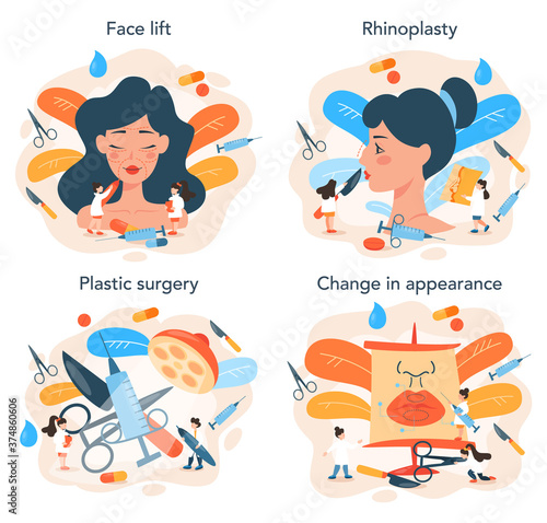 Plastic surgeon concept set. Idea of body and face correction.