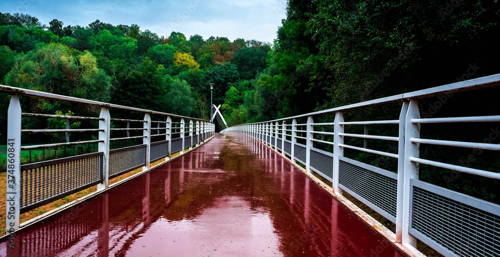 Obraz premium Bridge over the river on a rainy day in Melhouse, Alsace, France