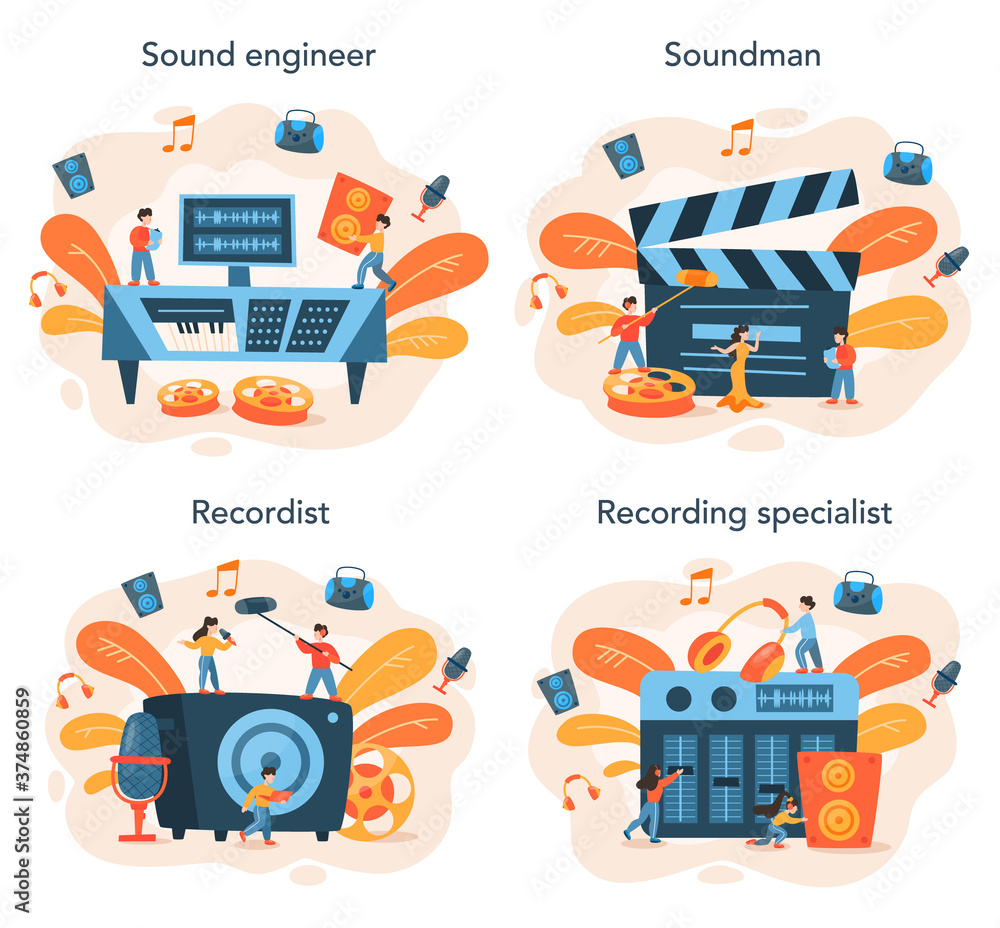 Sound engineer concept set. Music production industry, sound
