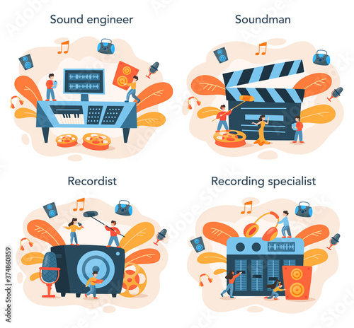 Sound engineer concept set. Music production industry, sound