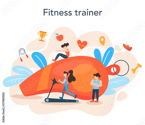 Fitness trainer concept. Workout in the gym with professional