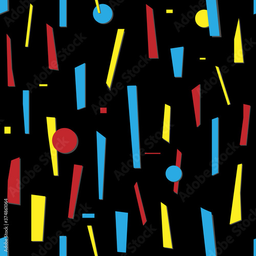 Abstract geometric seamless pattern - vector, geometric shapes on black background - fabric or wrapping paper print. Vector illustration