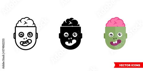 Zombie icon of 3 types color, black and white, outline. Isolated vector sign symbol.
