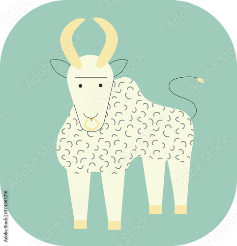 Ox in white, metal colors - symbol 2021. Vector stock illustartion isolated on white background, template for 2021 New Year decoration.