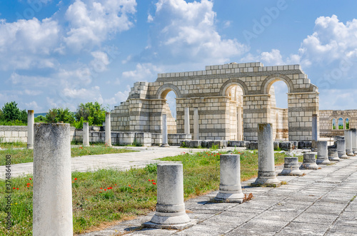 Partially reconstructed walls of the Great Basilica in Pliska, Bulgaria