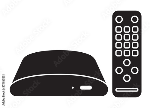 Digital media player setup box with remote controllers flat icon for apps and websites