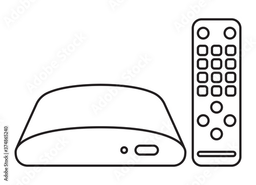 Digital media player setup box with remote controllers line art icon for apps and websites