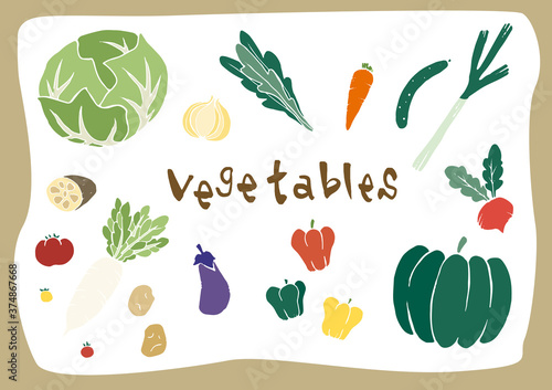 野菜のアイコンセット　手書き　ベクター素材　レトロカラー