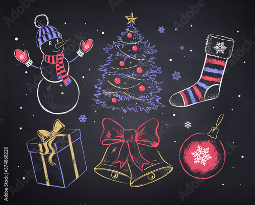 Vector chalked Christmas set