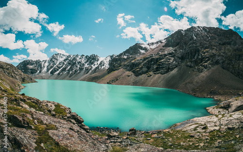 Hiking in Ala kul Lake kyrgyzstan photo