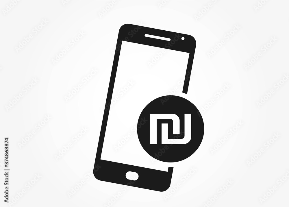 mobile phone money icon. israeli shekel coin on smart phone mobile phone money icon. israeli shekel coin on smart phone