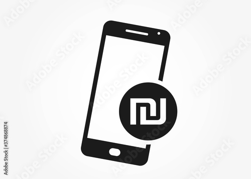 mobile phone money icon. israeli shekel coin on smart phone