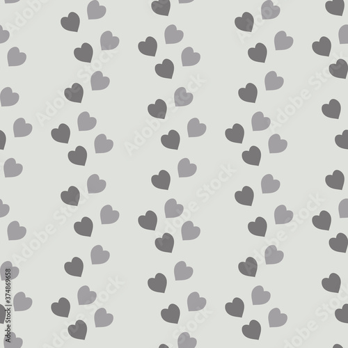 Seamless pattern with cozy gray hearts on light gray background. Vector image.