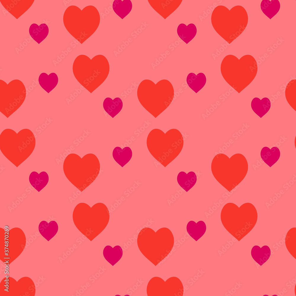 Seamless pattern with positive red and pink hearts on warm pink background. Vector image. Seamless pattern with positive red and pink hearts on warm pink background. Vector image.