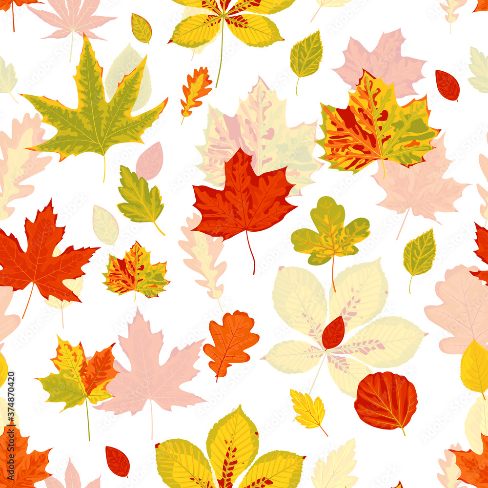 Seamless forest pattern with autumn leaves. Fall background. Vector wallpaper. Seamless forest pattern with autumn leaves. Fall background. Vector wallpaper.