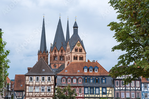 View of the half-timbered houses and the Marien Church in the upper town of Gelnhausen / Germany