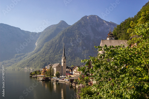 Wallpaper Mural morning in Hallstatt on Lake Halstattersee in Austria Torontodigital.ca