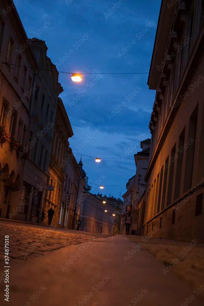 Old city alleys at evening in Czech Republic
