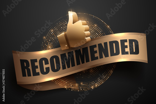Gold recommended banner with glow effect photo