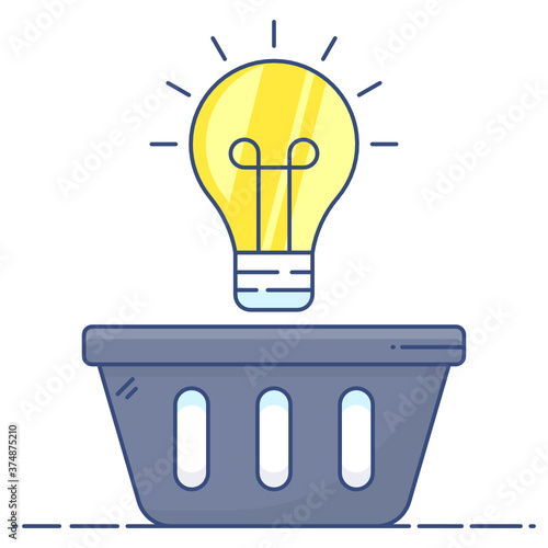 
Conceptual flat icon of ecommerce solutions, bulb inside shopping hamper  
