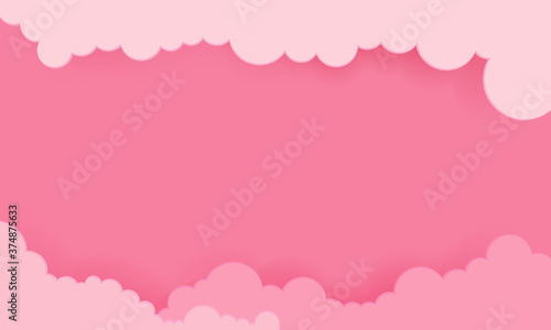 Pink Sky with Clouds. valentines Cartoon Background. Bright Illustration for Design.