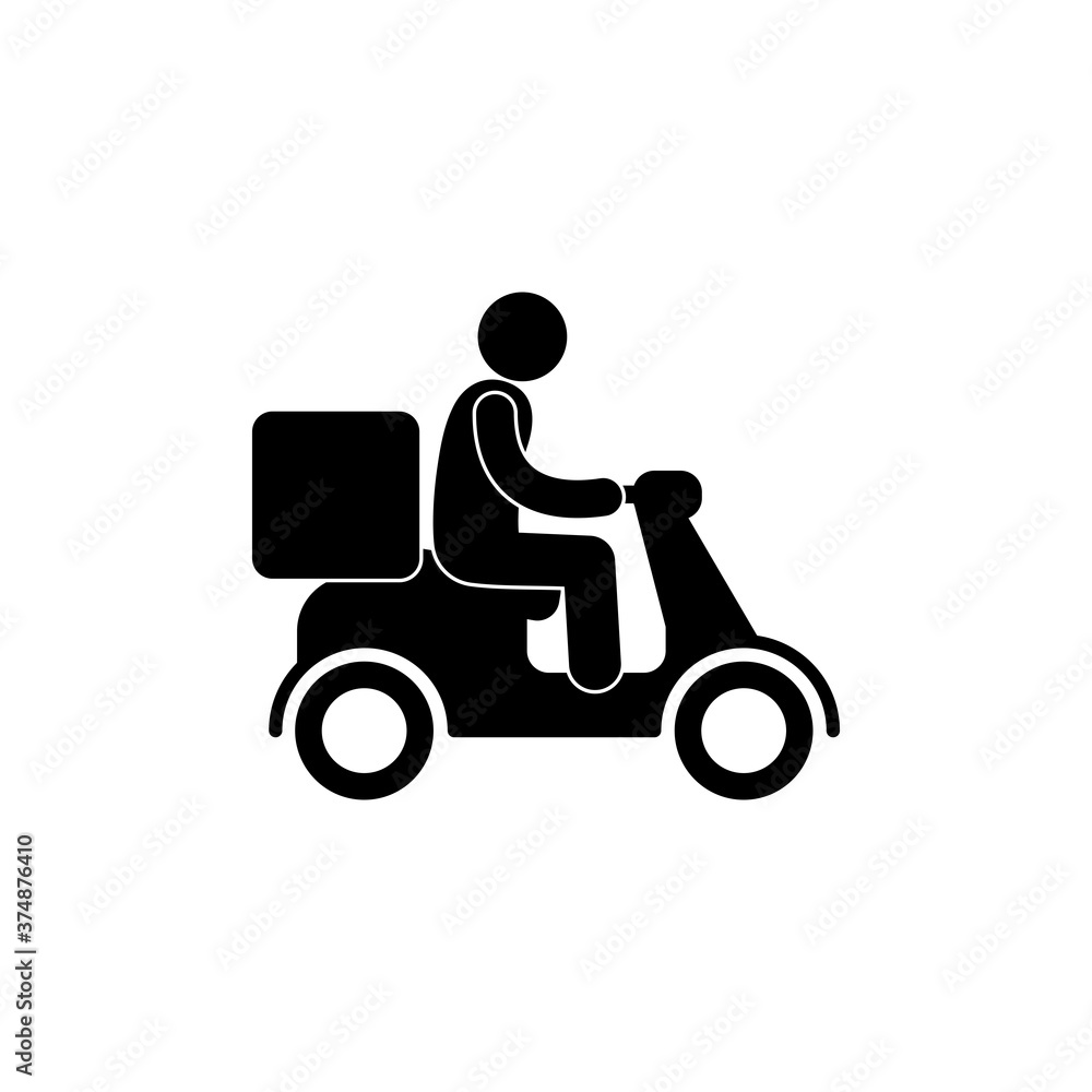 courier rides a moped icon, isolated pictogram man rides, food delivery sign, stick figure people courier rides a moped icon, isolated pictogram man rides, food delivery sign, stick figure people