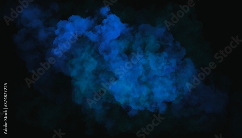 3d blue color splash on abstract black background